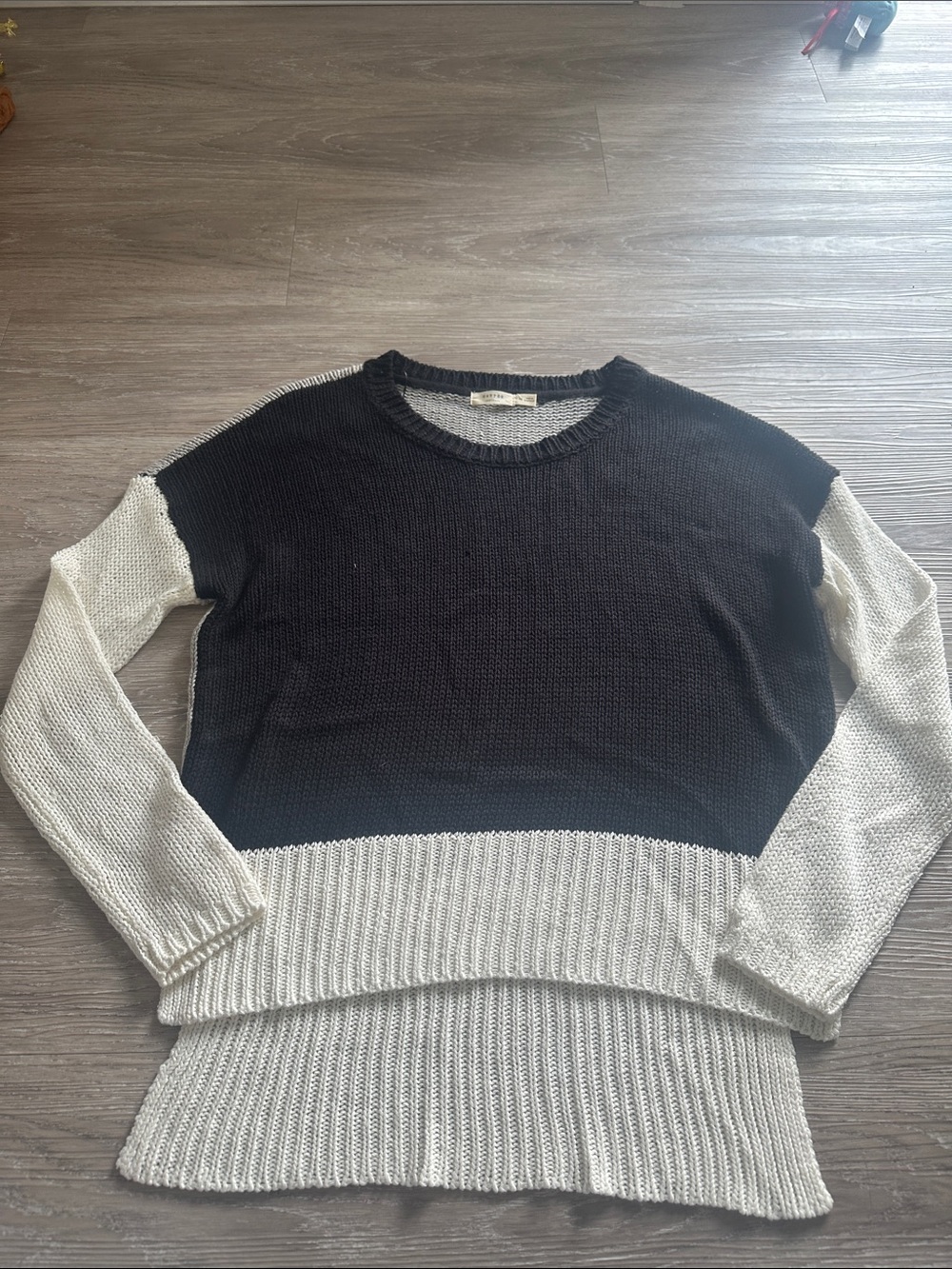 Harper Black and Cream Colorblock Crewneck Sweater